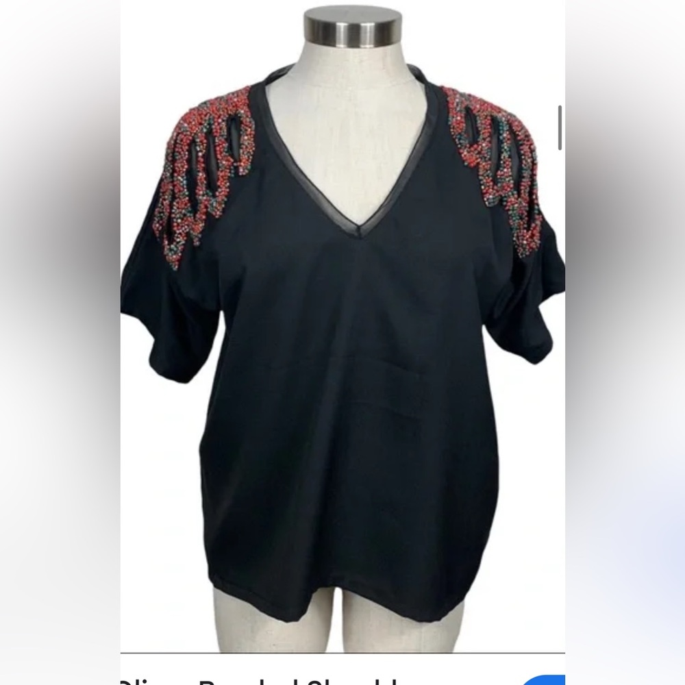 Anthropologie Black Beaded Top